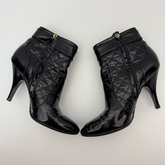 Burberry Patent Leather Quilted Heeled Booties Ankle Boots Black 38.5 / US 8.5 - Picture 3 of 15